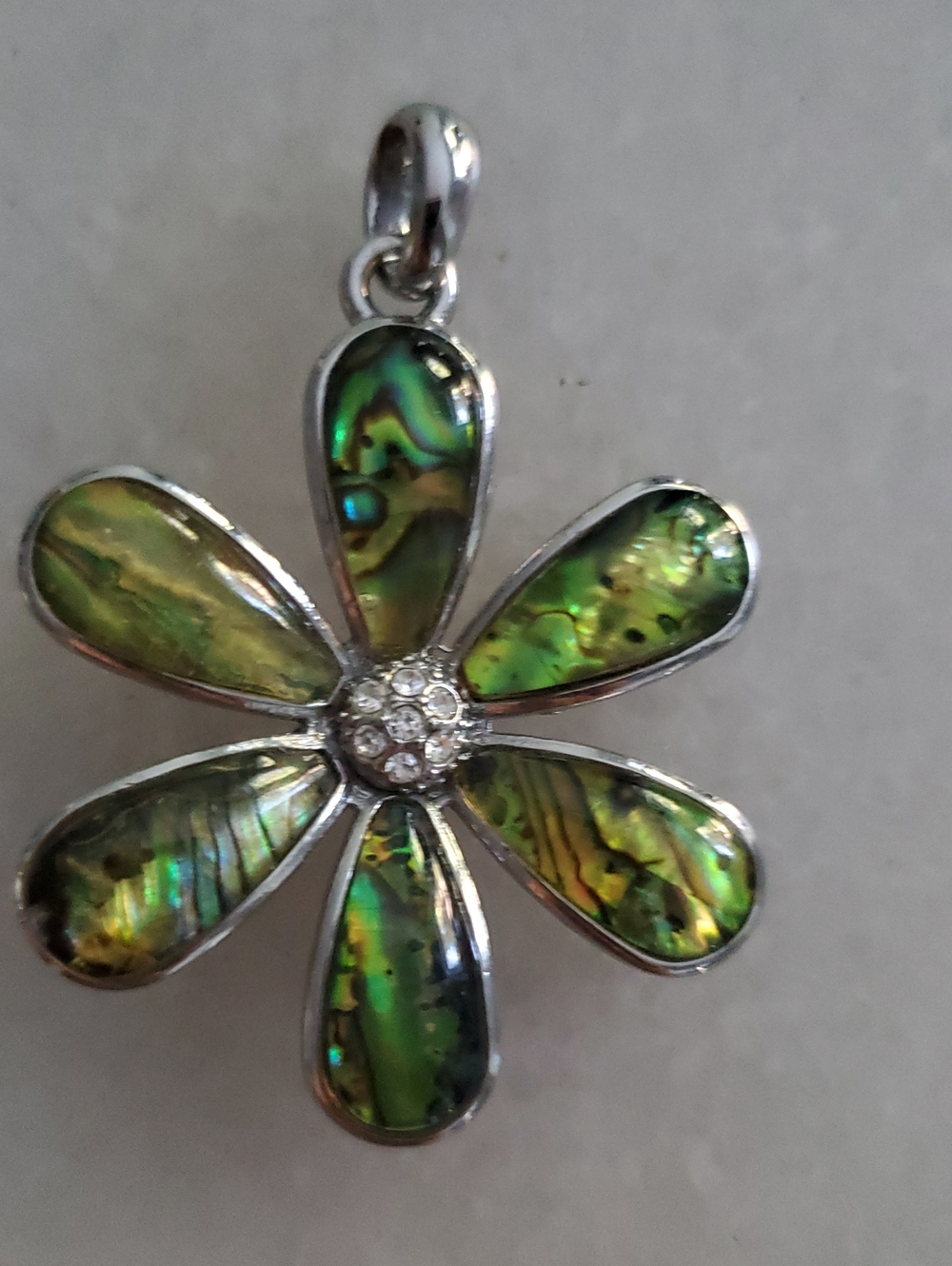 Lia Sophia Silver Flower Pendant with Green Abalone Petals